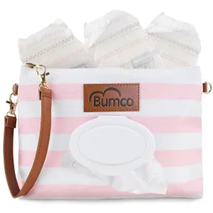 Bumco Diaper Clutch Bag with Refillable Wipes Dispenser - Water Resistant, Lightweight Diaper Pouch with on the go Wipes Dispenser, Portable Baby Wipe Dispenser, (Pink Stripes)