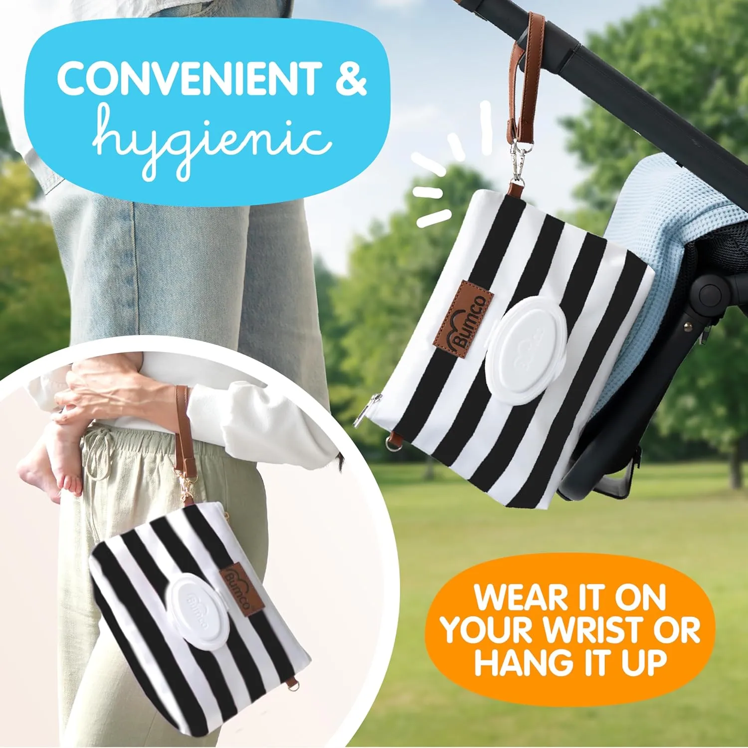 Bumco Diaper Clutch - Portable Wipes Dispenser & Baby Travel Essential, Airtight Baby Wipes Dispenser, Refillable Wipes Container, Travel Baby Essentials, Baby Wipe Dispenser, Diaper Bag Purse