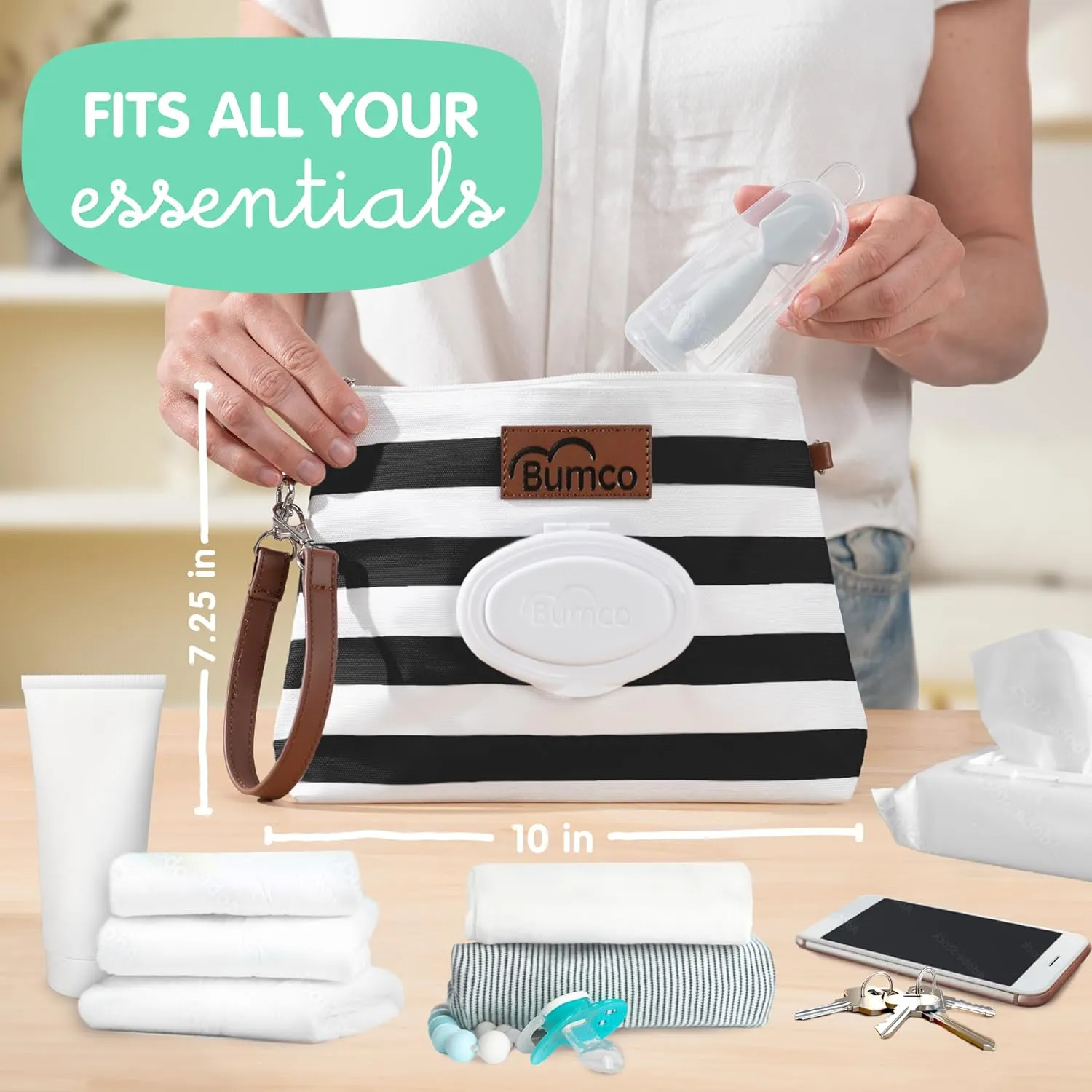Bumco Diaper Clutch - Portable Wipes Dispenser & Baby Travel Essential, Airtight Baby Wipes Dispenser, Refillable Wipes Container, Travel Baby Essentials, Baby Wipe Dispenser, Diaper Bag Purse