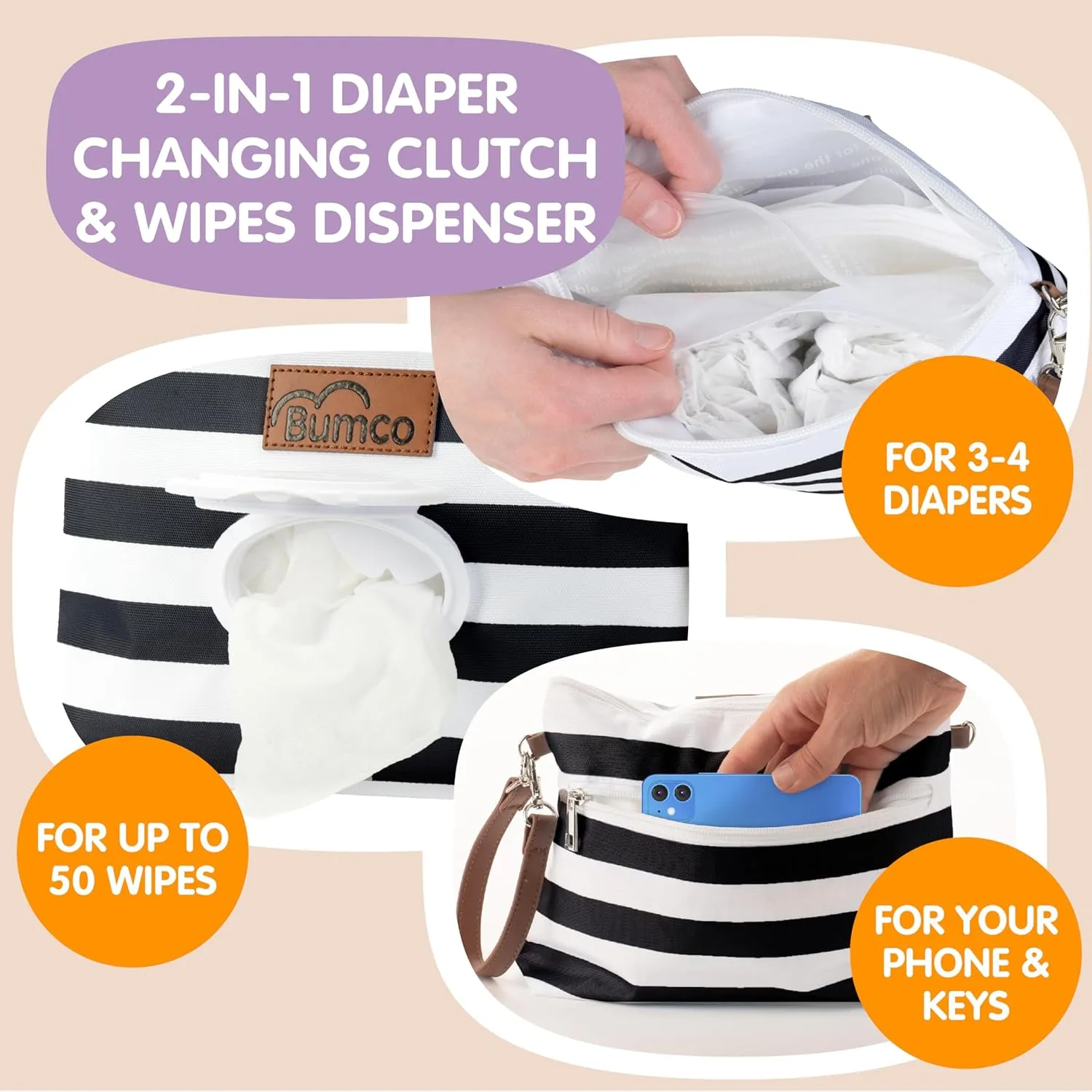Bumco Diaper Clutch - Portable Wipes Dispenser & Baby Travel Essential, Airtight Baby Wipes Dispenser, Refillable Wipes Container, Travel Baby Essentials, Baby Wipe Dispenser, Diaper Bag Purse