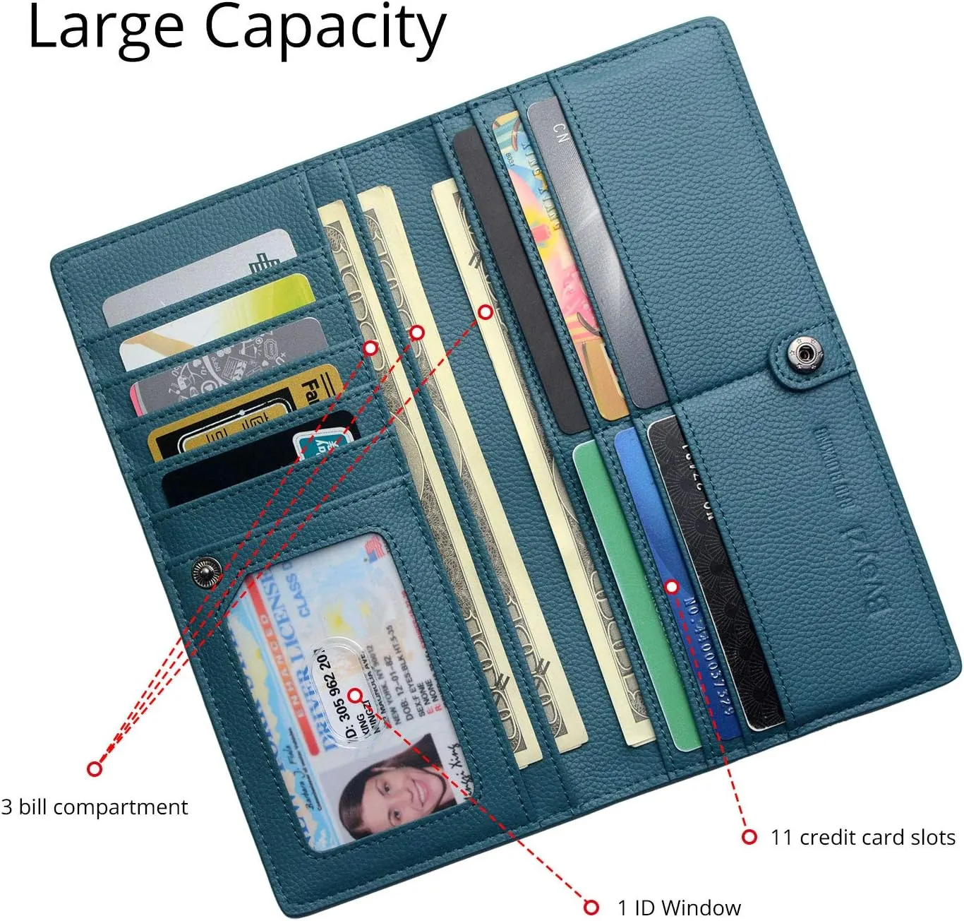 Bveyzi Ultra Slim Thin Leather RFID Blocking Credit Card Holder Bifold Clutch Wallets for Women