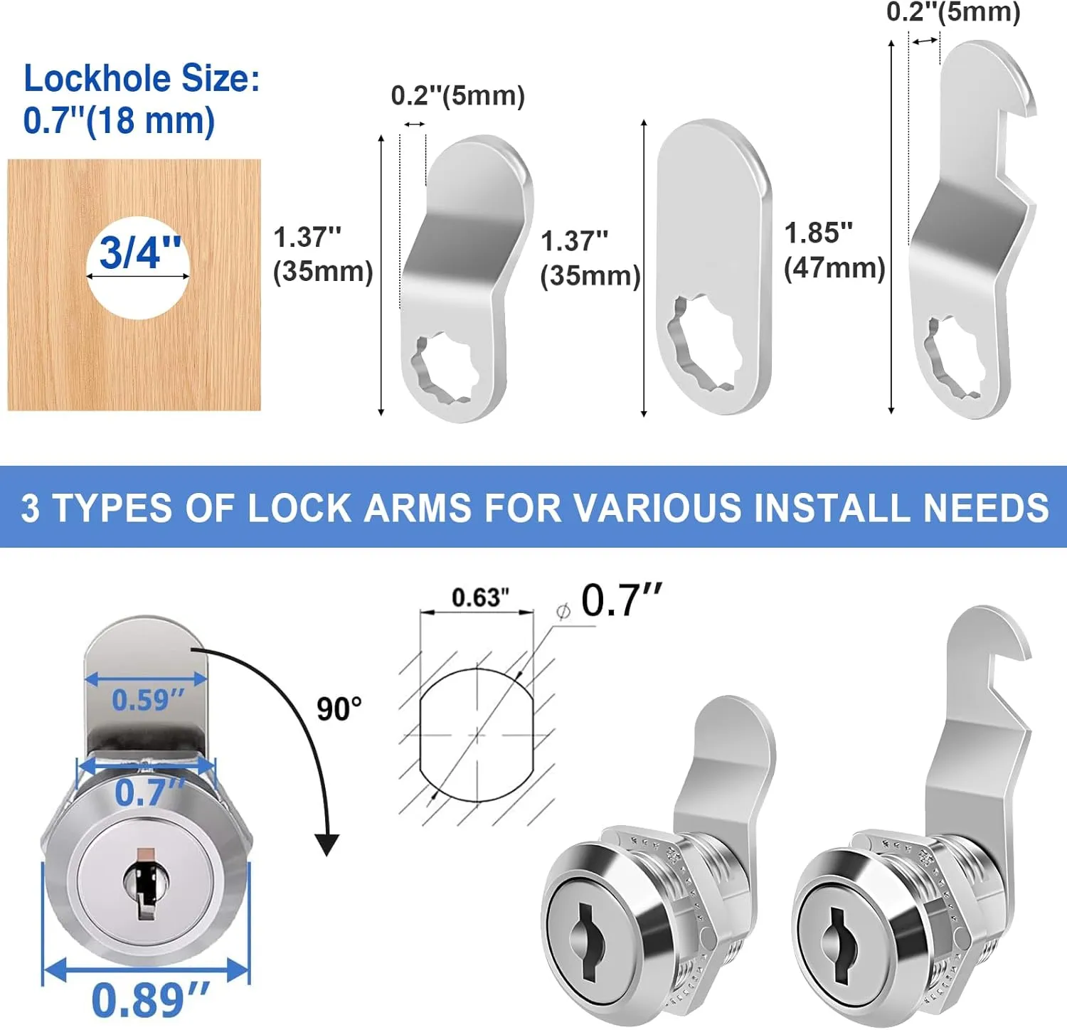 Cabinet Locks with Keys, 5/8" Cam Locks Keyed Alike, Tool Box Lock for Truck Pickup Mailbox Cabinet Cam Lock Toolbox Lock Replacement Set, Zinc Alloy (20 Pack, 5/8 Inch)