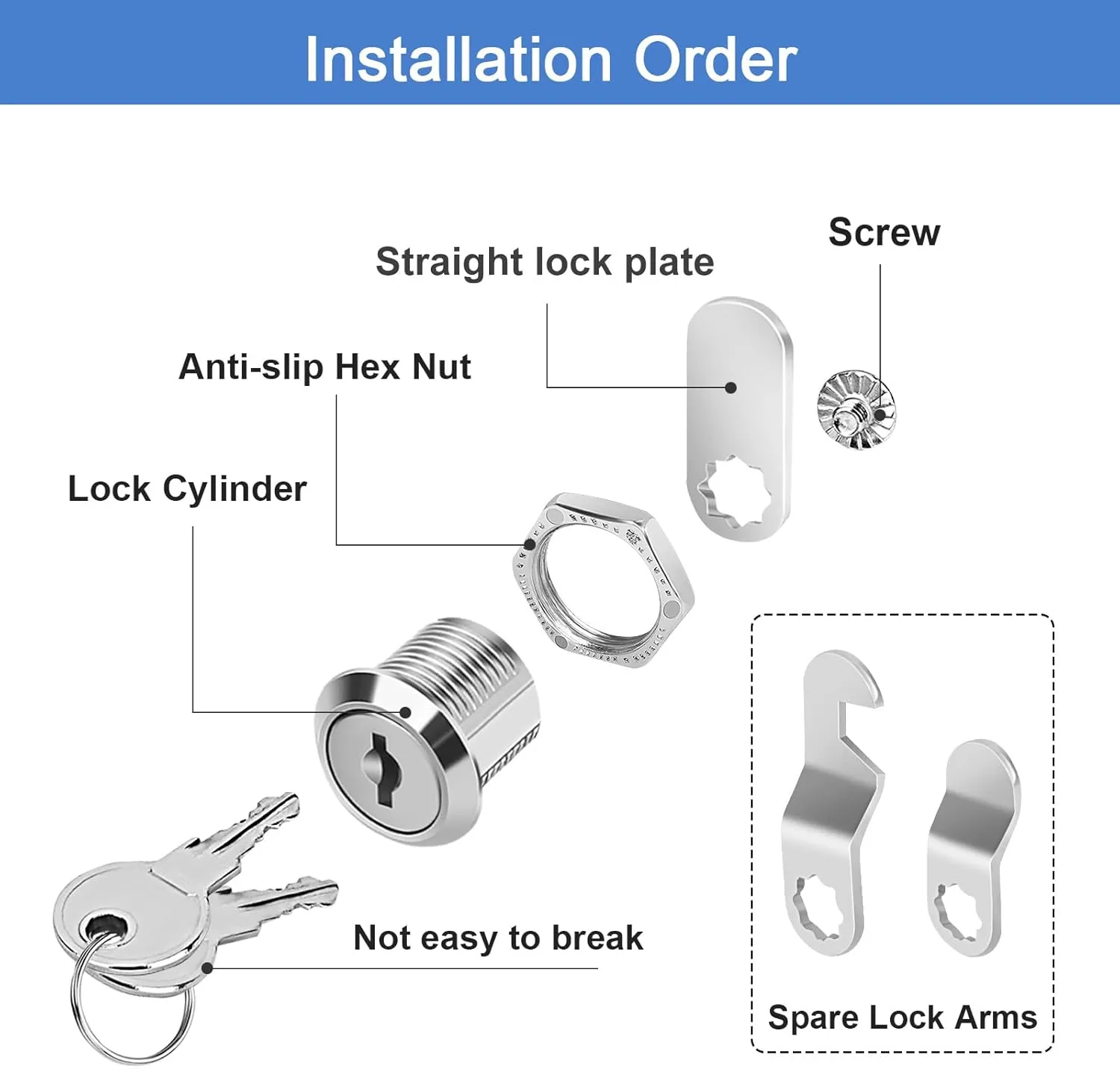 Cabinet Locks with Keys, 5/8" Cam Locks Keyed Alike, Tool Box Lock for Truck Pickup Mailbox Cabinet Cam Lock Toolbox Lock Replacement Set, Zinc Alloy (20 Pack, 5/8 Inch)