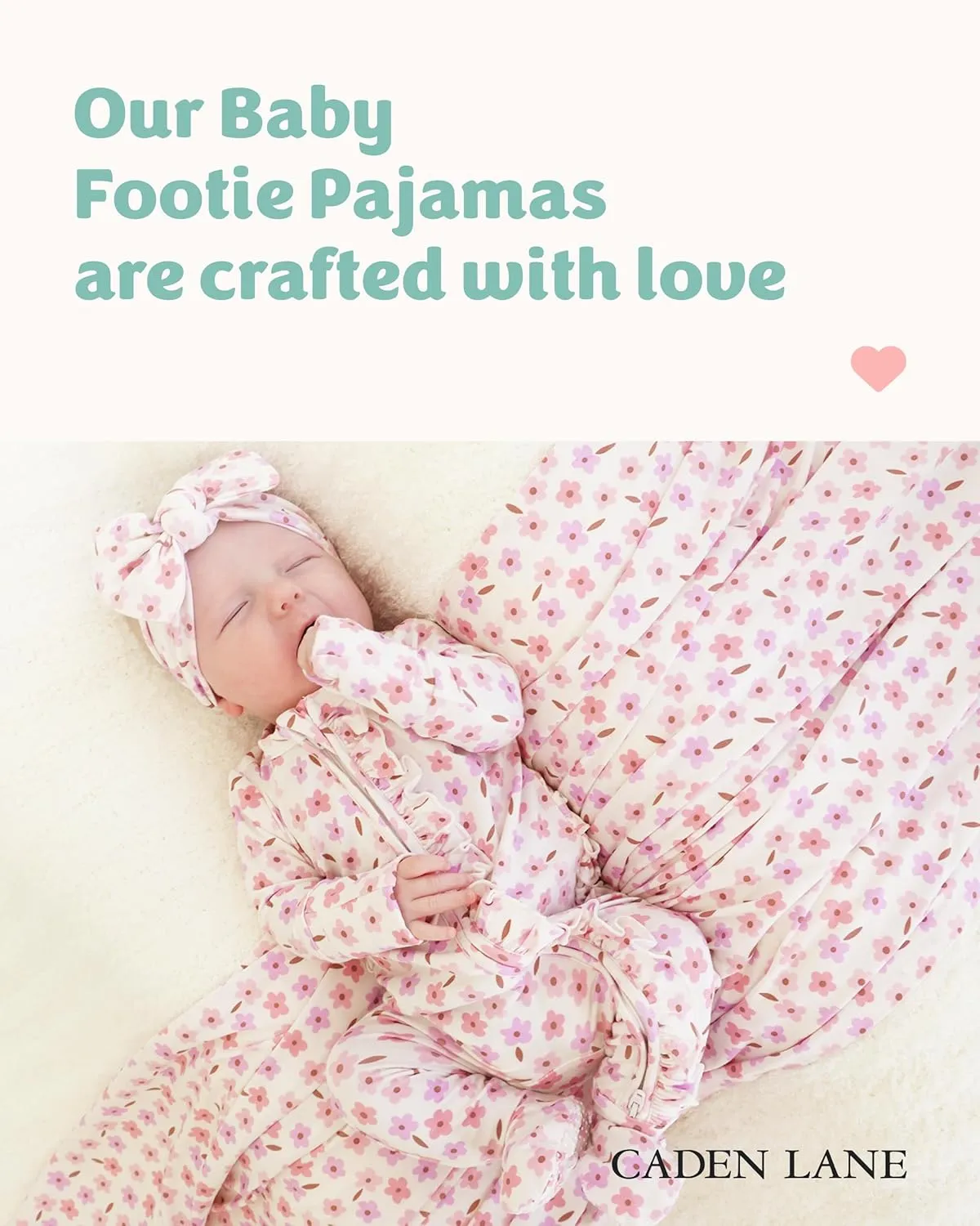 Caden Lane Zippered Baby Footie Pajamas, Soft Onesie Bodysuit with Feet & Double Zipper for Easy Diaper Change, Infant, and Toddler Footed One-Piece Jumpsuit, Blushing Blooms, Newborn