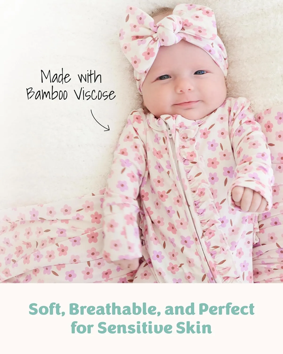 Caden Lane Zippered Baby Footie Pajamas, Soft Onesie Bodysuit with Feet & Double Zipper for Easy Diaper Change, Infant, and Toddler Footed One-Piece Jumpsuit, Blushing Blooms, Newborn
