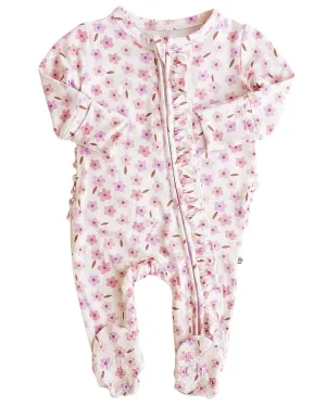 Caden Lane Zippered Baby Footie Pajamas, Soft Onesie Bodysuit with Feet & Double Zipper for Easy Diaper Change, Infant, and Toddler Footed One-Piece Jumpsuit, Blushing Blooms, Newborn