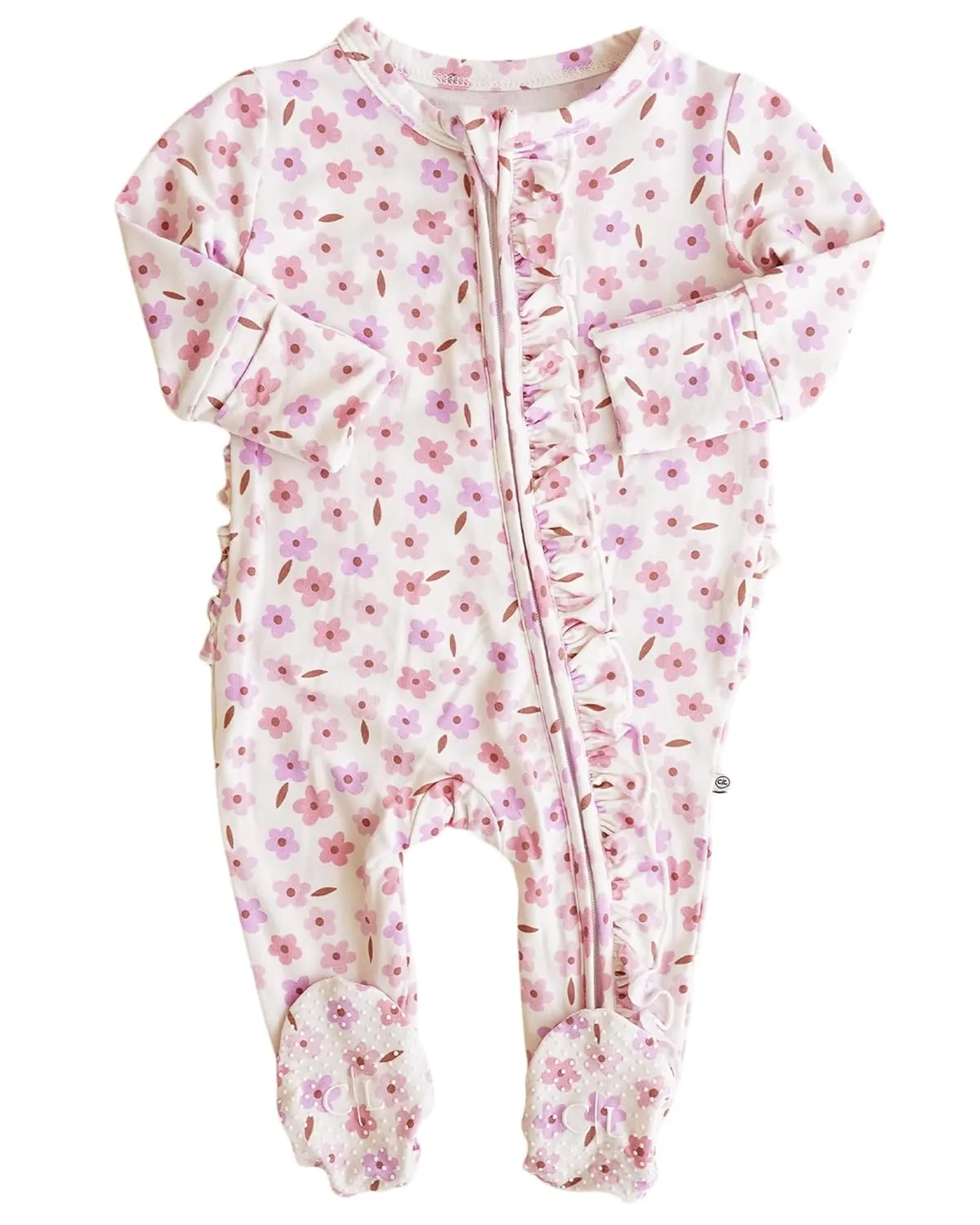 Caden Lane Zippered Baby Footie Pajamas, Soft Onesie Bodysuit with Feet & Double Zipper for Easy Diaper Change, Infant, and Toddler Footed One-Piece Jumpsuit, Blushing Blooms, Newborn