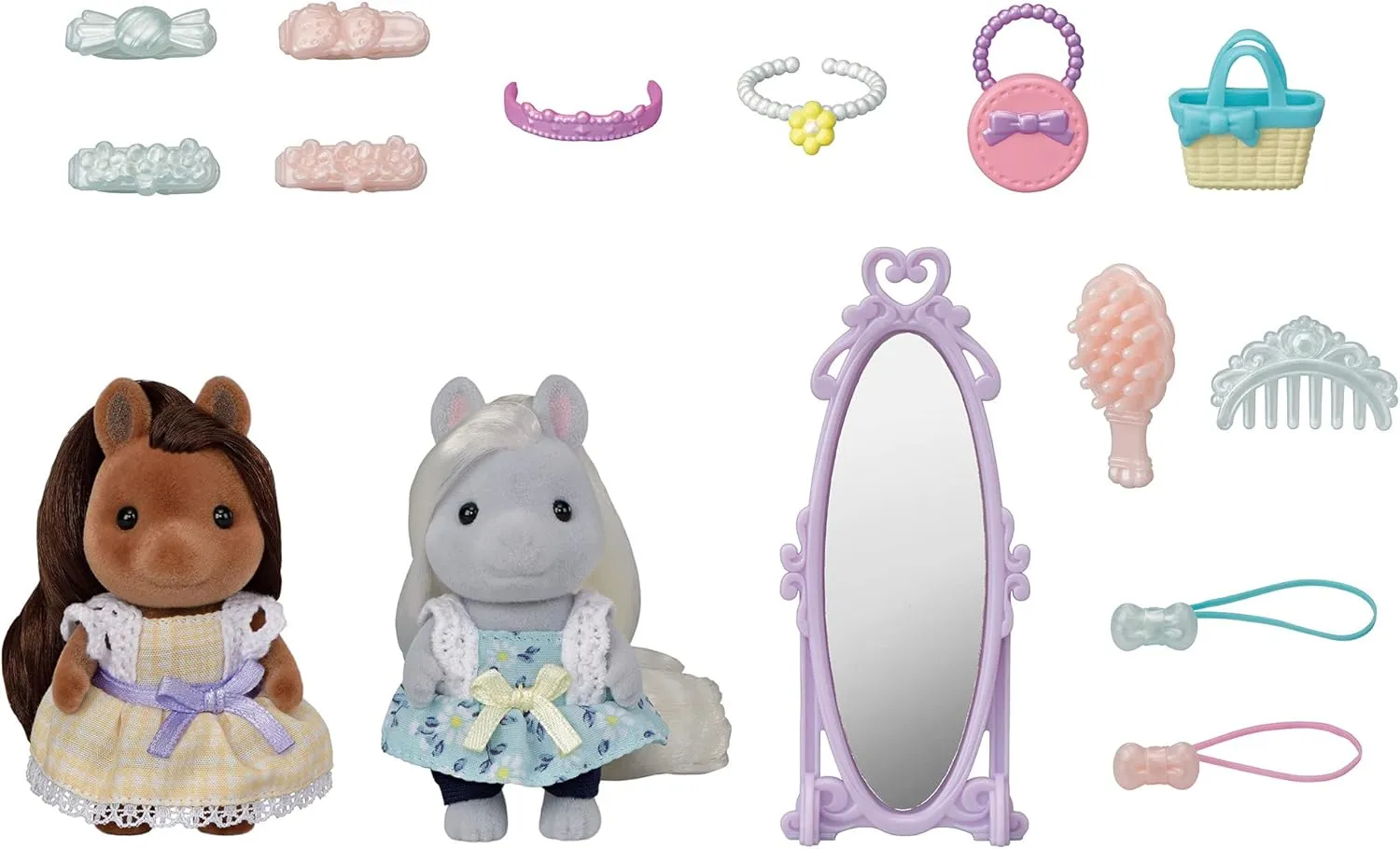 Calico Critters Bella,Giselle Pony Friends Set, Dollhouse Playset with Figures and Accessories