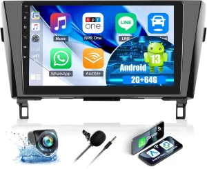 CAMECHO 2G 64G Android 13 Car Stereo for 2014-2018 Nissan Rogue X-Trail Qashqai 10.1 Inch Touch Screen with CarPlay Android Auto Mirror Link 26UI Bluetooth FM GPS Navigation WiFi SWC Backup Camera