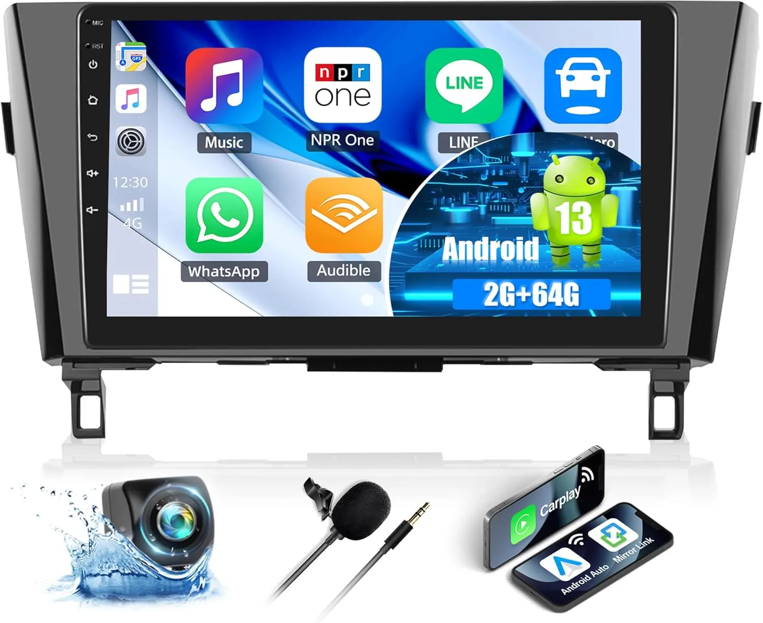 CAMECHO 2G 64G Android 13 Car Stereo for 2014-2018 Nissan Rogue X-Trail Qashqai 10.1 Inch Touch Screen with CarPlay Android Auto Mirror Link 26UI Bluetooth FM GPS Navigation WiFi SWC Backup Camera