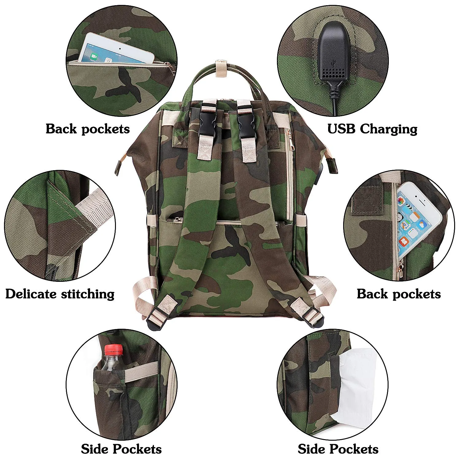 Camo Dad Diaper Bag Backpack for Baby Boy, Large Tactical Nappy Bags for Mens Travel