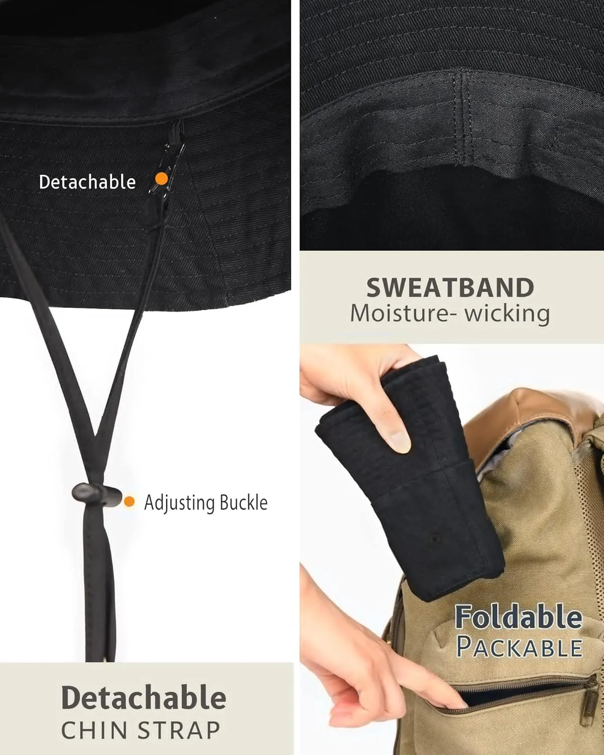 Camptrace Bucket Hats for Women Men Washed Cotton Bucket Hat Packable Sun Hats Summer Beach Hat with Detachable String Canvas