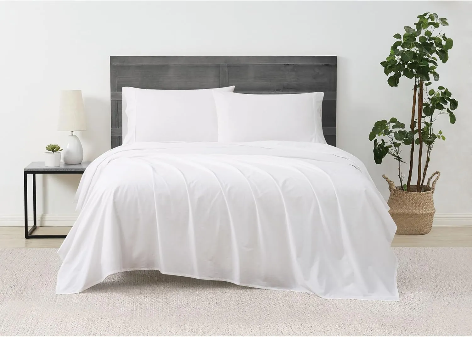 CANNON Solid Percale White 4 Piece Full Sheet Set