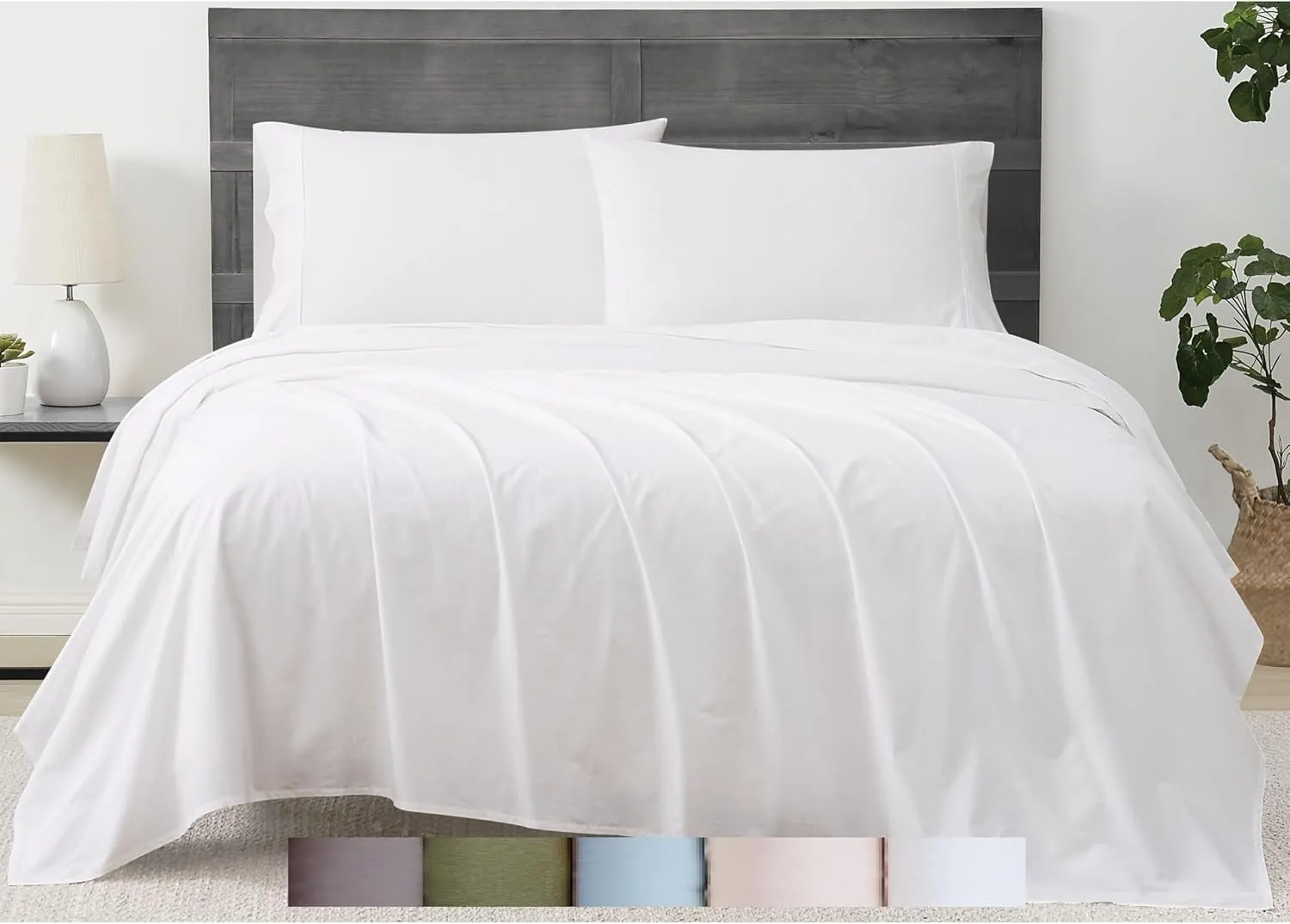 CANNON Solid Percale White 4 Piece Full Sheet Set