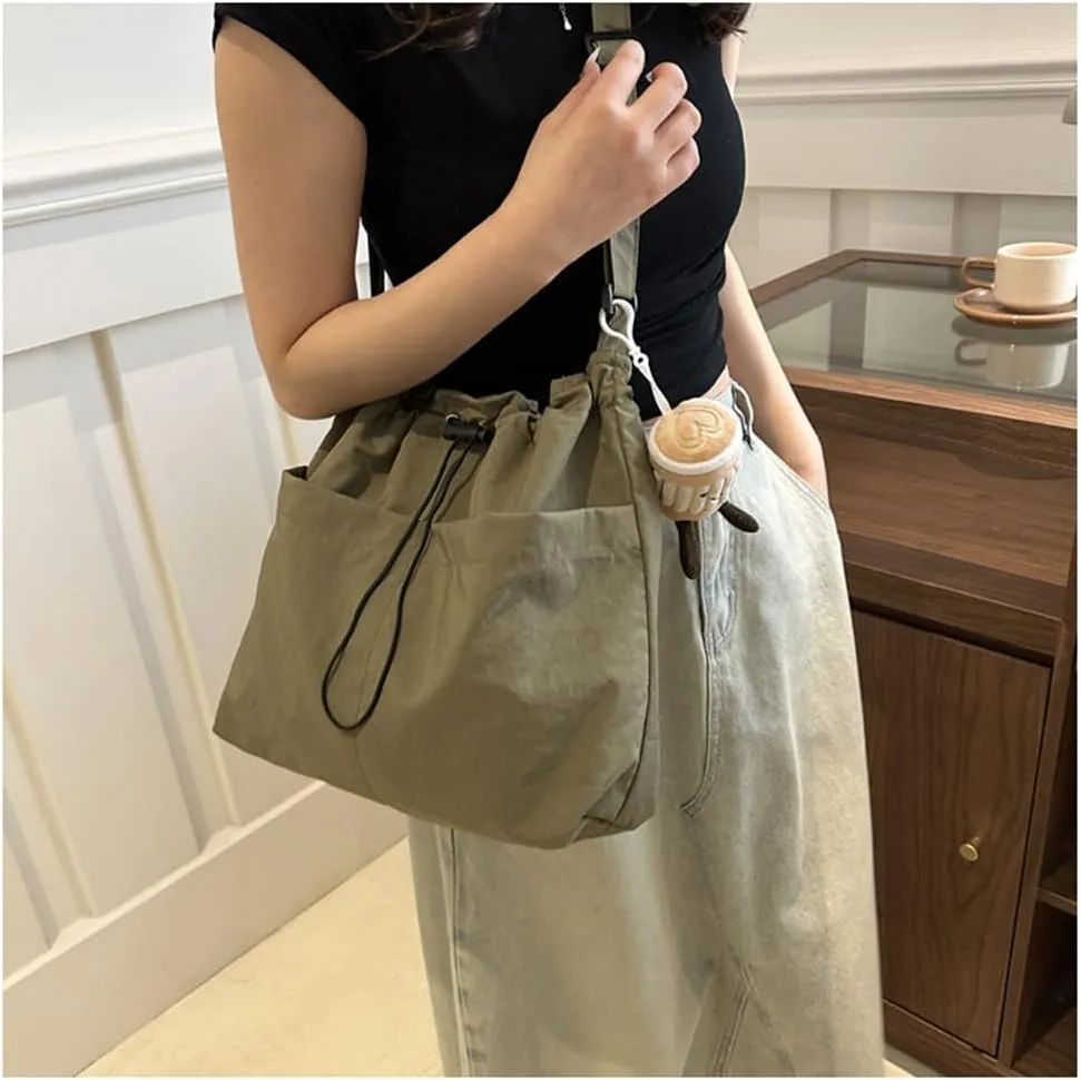 Canvas Drawstring Bucket Bag Crossbody Bucket Handbag and Purse with Adjustable Strap Casual Shoulder Bucket Tote Bag