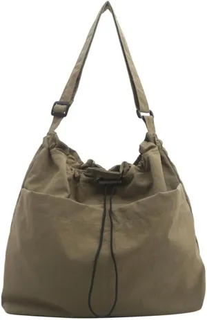 Canvas Drawstring Bucket Bag Crossbody Bucket Handbag and Purse with Adjustable Strap Casual Shoulder Bucket Tote Bag