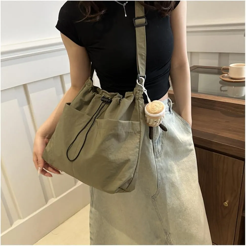 Canvas Drawstring Bucket Bag Crossbody Bucket Handbag and Purse with Adjustable Strap Casual Shoulder Bucket Tote Bag