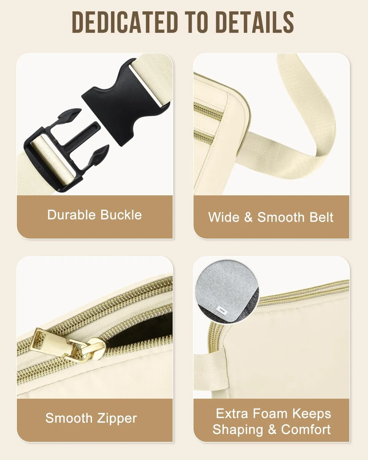 Capolo Fanny Packs for Women Fashion Waist Packs Bag with Adjustable Strap and 4 Zipper Pockets Waterproof Everywhere Crossbody Belt Bag for Workout Running Travelling(Ivory)