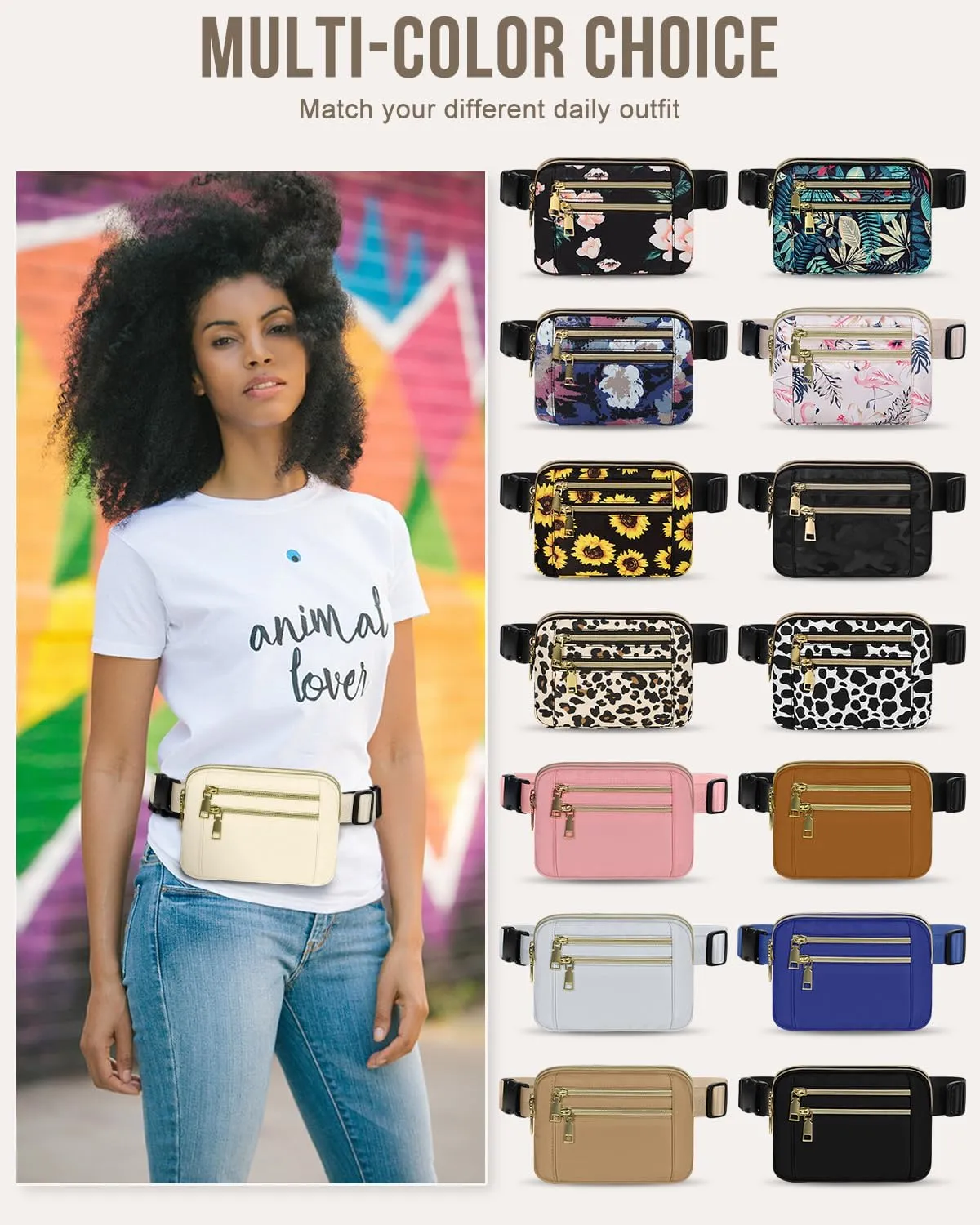 Capolo Fanny Packs for Women Fashion Waist Packs Bag with Adjustable Strap and 4 Zipper Pockets Waterproof Everywhere Crossbody Belt Bag for Workout Running Travelling(Ivory)