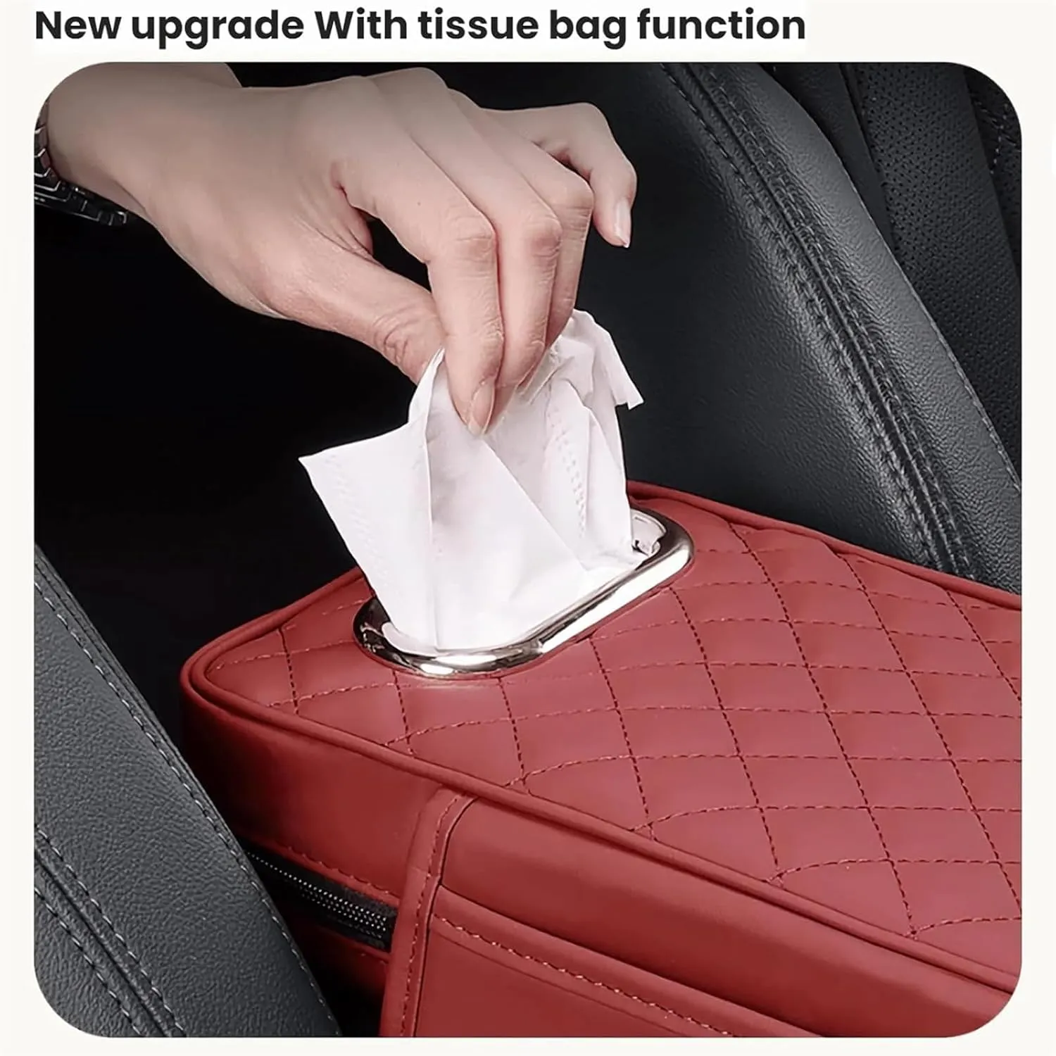Car Arm Rest Cover Pad for Nissan Kicks 2016 2017 2018 2019 2020 2021, Leather Memory Foam Center Console Cushion with 2 Storage Bags and a Tissue Box Universal Car Interior Accessories