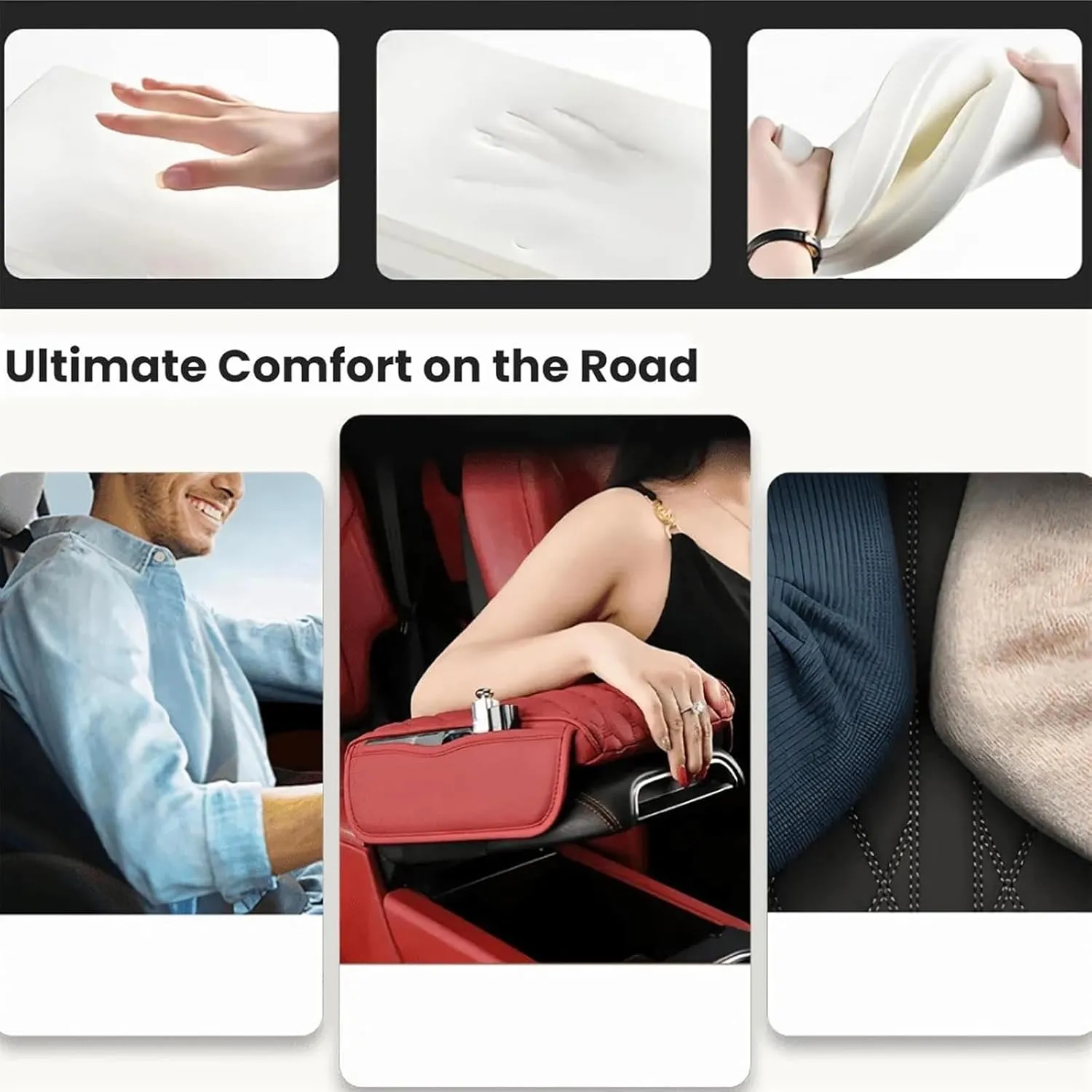 Car Arm Rest Cover Pad for Nissan Kicks 2016 2017 2018 2019 2020 2021, Leather Memory Foam Center Console Cushion with 2 Storage Bags and a Tissue Box Universal Car Interior Accessories