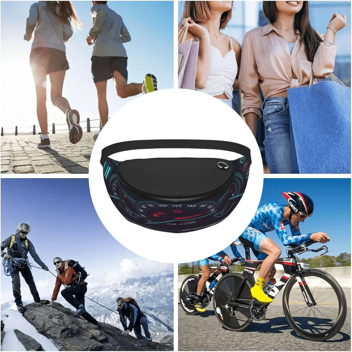 Car Dashboard Fanny Pack, Crossbody Waist Packs for Women Men Waist Bags with Adjustable Strap for Travel Running Hiking Sport