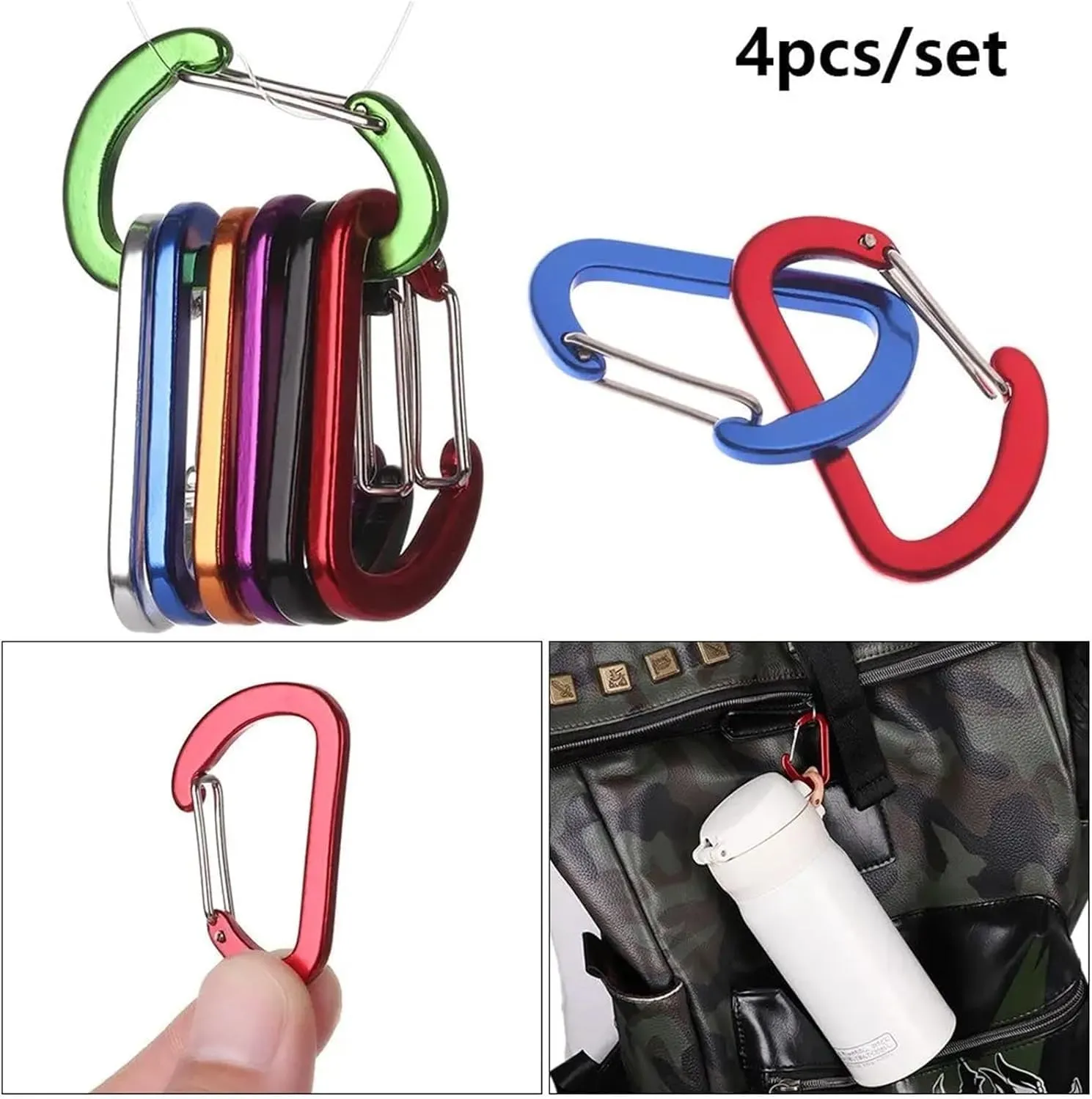 Carabiner,Carabiner Clip, Carabiner Clips 4pcs 7 Color Aluminum Alloy Fishing Tool Outdoor Camping Keyring Carabiner Climbing Snap Clip D-Ring Keychain(Red)(Red)