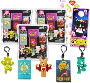 Care Bears x Universal Monsters Blind Bag Party Favor 3 Pack - Bundle with 3 Cute Horror Keychain Mystery Figures Plus Stickers | Care Bears Bag Clips for Kids, Teens