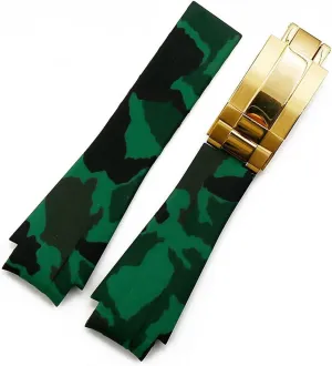 CAREG Camouflage Rubber Strap Men's Folding Buckle Watch Accessories Compatible With Rolex Water Ghost Di Tong Take 20mm Waterproof Silicone Strap Durable
