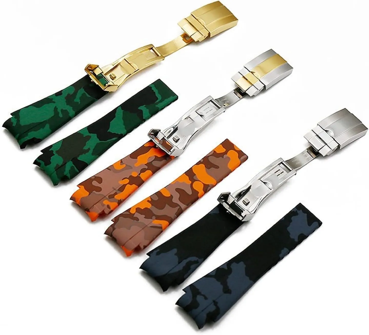 CAREG Camouflage Rubber Strap Men's Folding Buckle Watch Accessories Compatible With Rolex Water Ghost Di Tong Take 20mm Waterproof Silicone Strap Durable