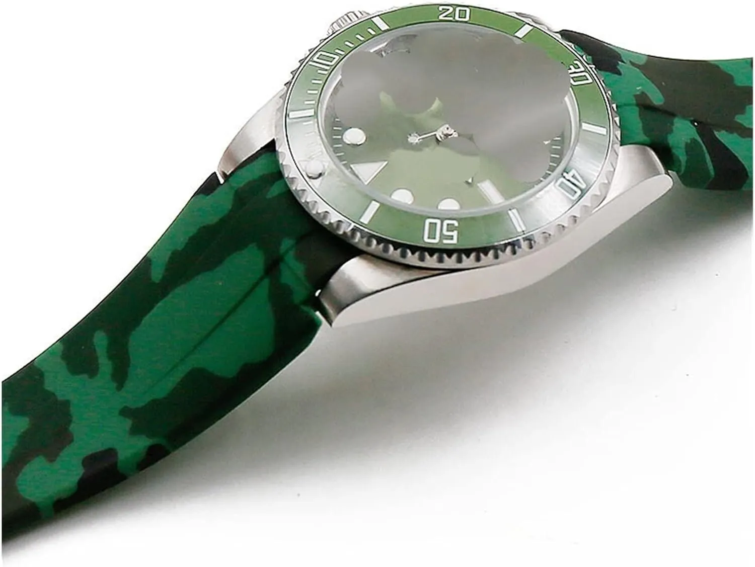 CAREG Camouflage Rubber Strap Men's Folding Buckle Watch Accessories Compatible With Rolex Water Ghost Di Tong Take 20mm Waterproof Silicone Strap Durable