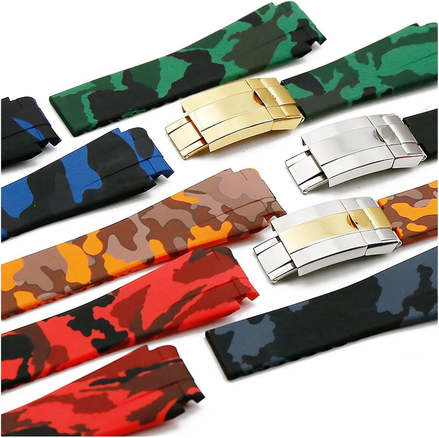 CAREG Camouflage Rubber Strap Men's Folding Buckle Watch Accessories Compatible With Rolex Water Ghost Di Tong Take 20mm Waterproof Silicone Strap Durable