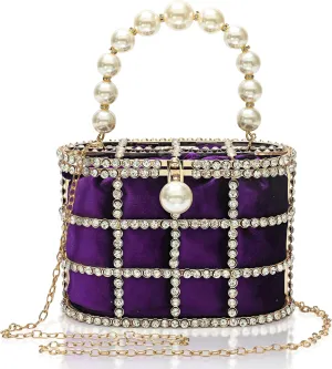 CARIEDO Evening Handbag Women Clutch Purses with Pearl Diamonds for Wedding Prom Birthday Party Dinner Accessories