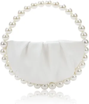 CARIEDO Pearl Soft Face Pleated Handbag Advanced Evening Bag Party Prom Bride Purse Phone Clutch Purse