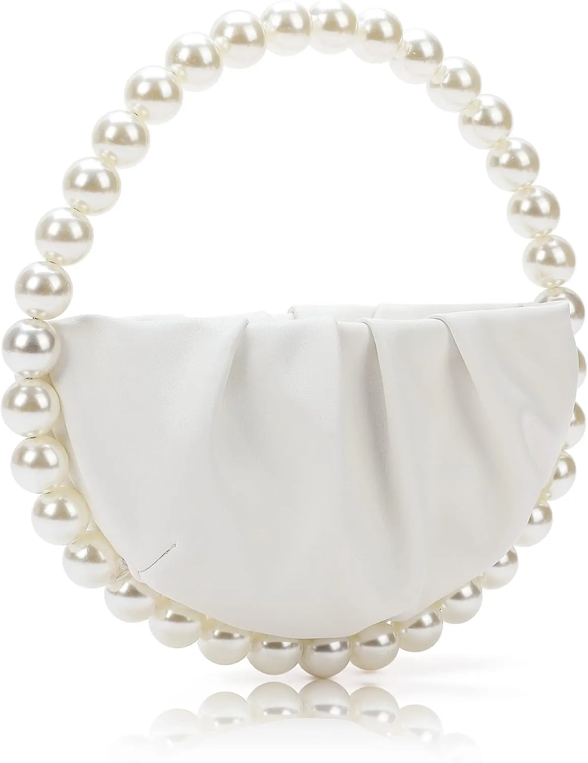 CARIEDO Pearl Soft Face Pleated Handbag Advanced Evening Bag Party Prom Bride Purse Phone Clutch Purse