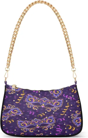 Carnival Purple Masks Womens Shoulder Bag for Women Girls Hobo Tote Handbag Gold Chain Crossbody Bag with Zipper Clutch Purse Handbags