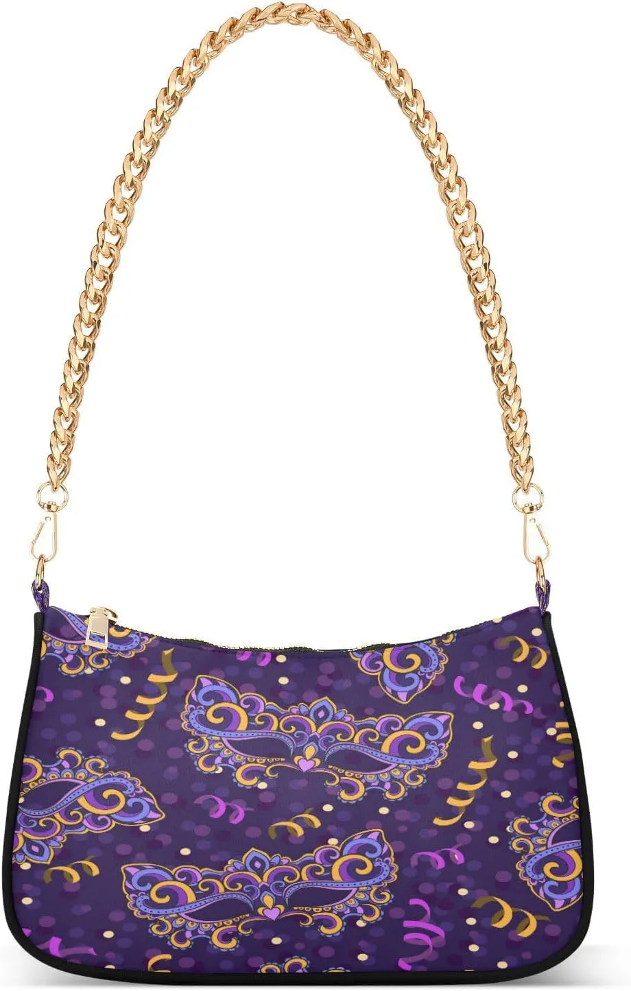 Carnival Purple Masks Womens Shoulder Bag for Women Girls Hobo Tote Handbag Gold Chain Crossbody Bag with Zipper Clutch Purse Handbags