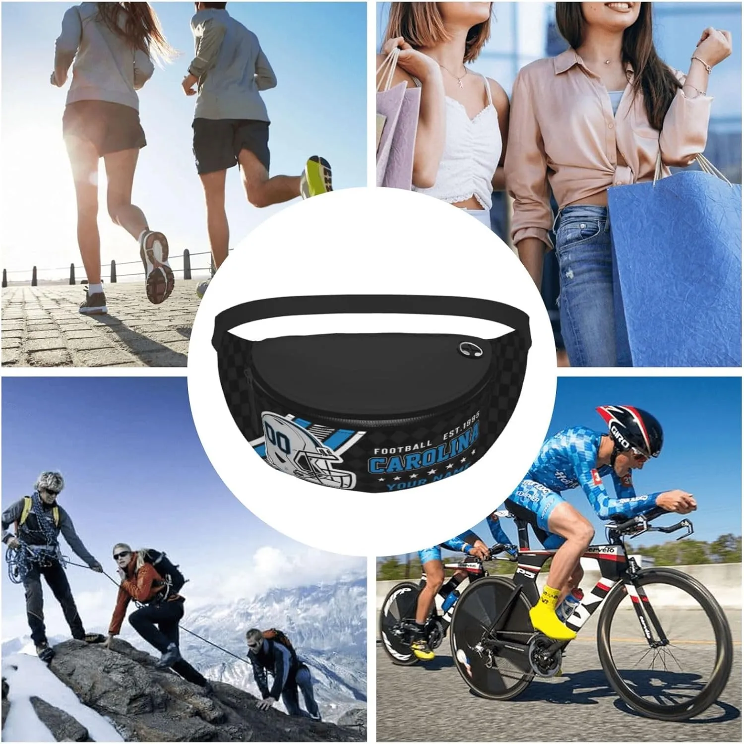 Carolina Waist Bag Adjustable Football Belt Bag Personalized Custom Fanny Pack Sports Hiking Running Belt Waist Pack for Women Men Fans Gifts