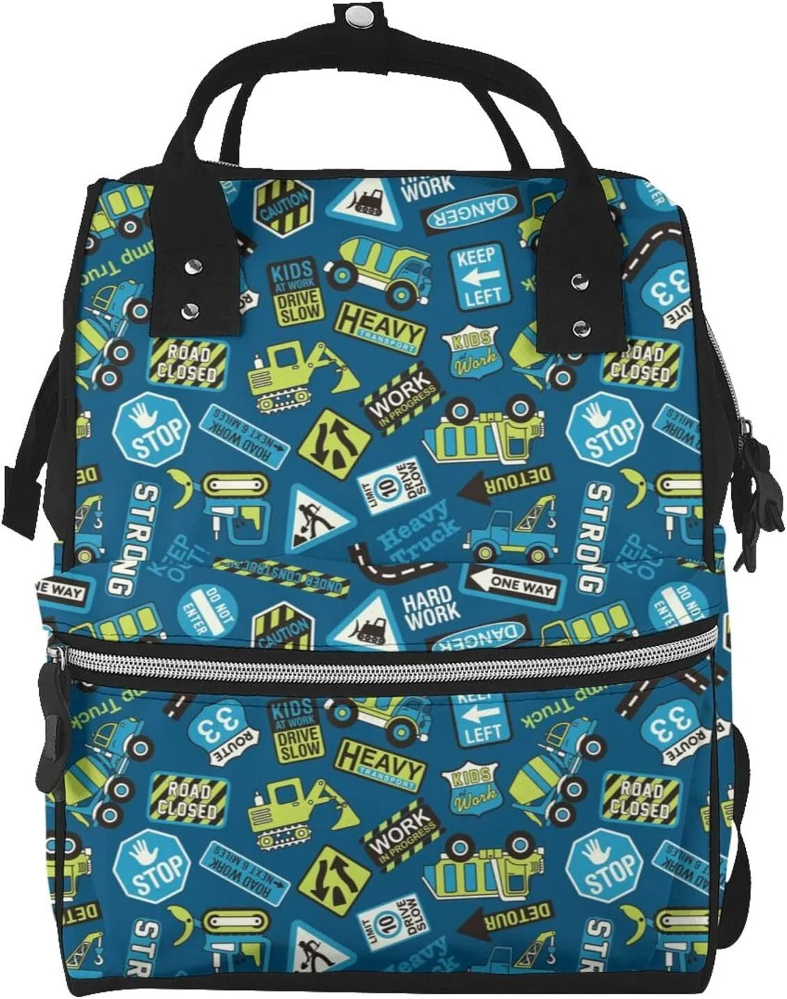 Cartoon Heavy Equipment Machinery Road Construction Print Diaper Backpack Large Capacity Baby Bag Multifunction Travel Pack Maternity Baby Changing Bags