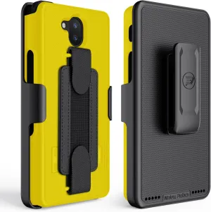 Case Compatible with Sonim XP10 (XP9900), Shell Case and Belt Clip Holster Combo with Handstrap, Kickstand and Screen Protector (Yellow)