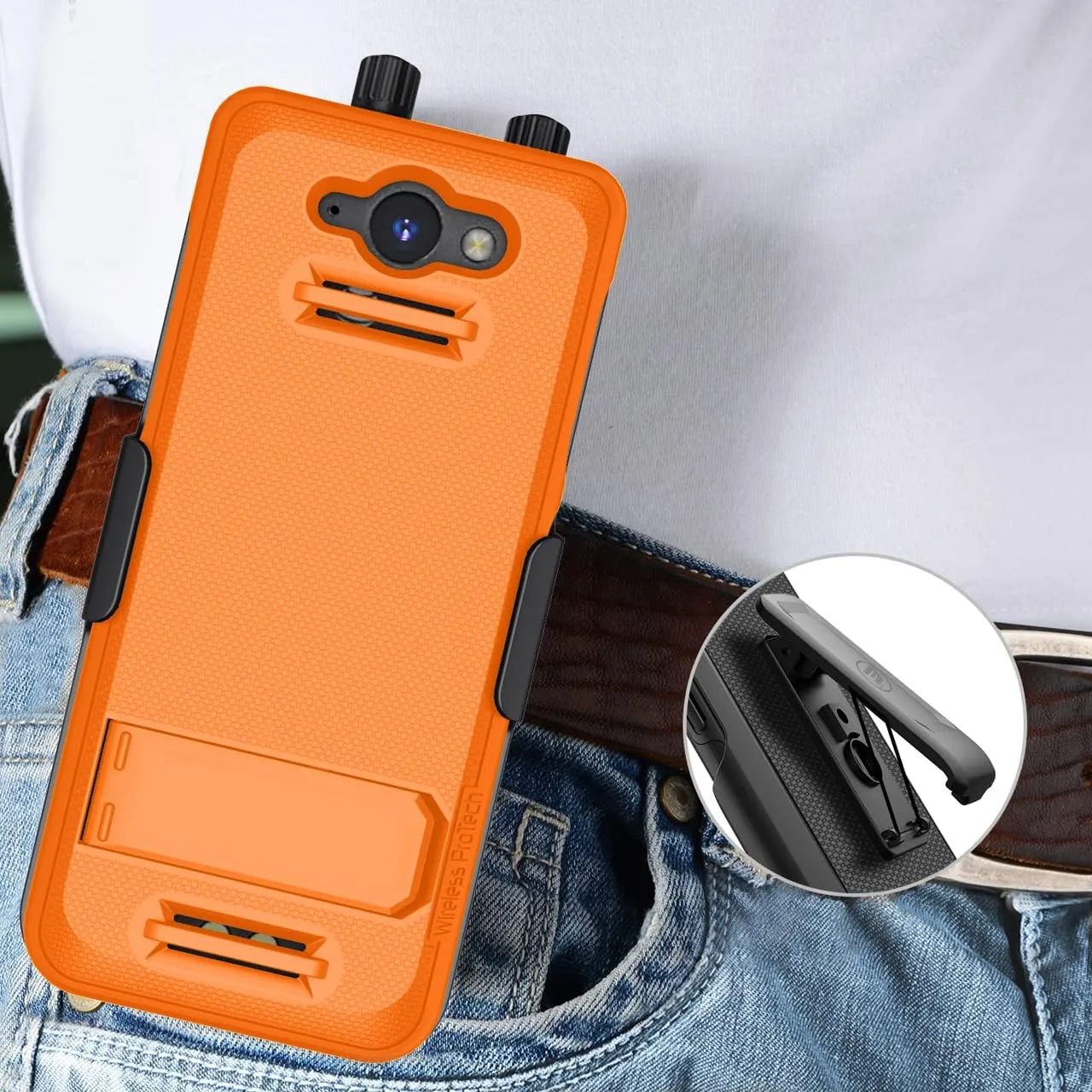 Case Compatible with Sonim XP5PLUS (XP5900), Protective Case and Belt Clip Holster Combo with Kickstand and Screen Protector (Orange)