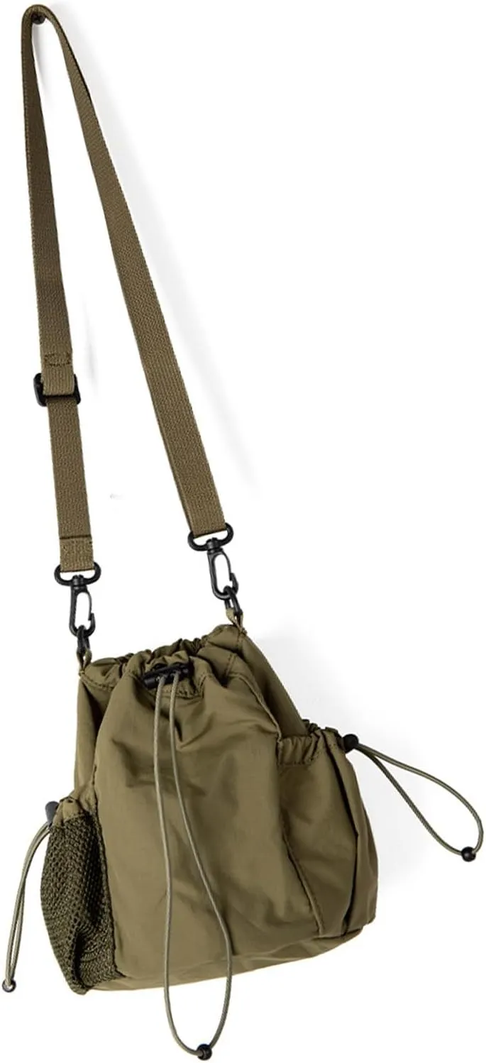 Casual Nylon Bucket Bag with Drawstring Pleats Shoulder Pack Adjustable Strap Satchel Crossbody Purse for Women