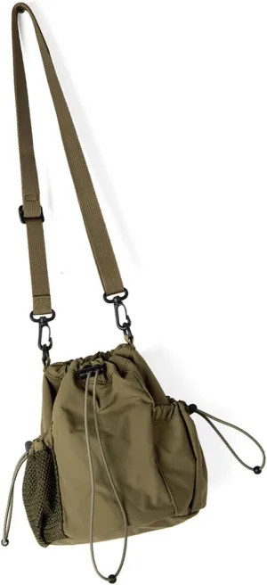 Casual Nylon Bucket Bag with Drawstring Pleats Shoulder Pack Adjustable Strap Satchel Crossbody Purse for Women