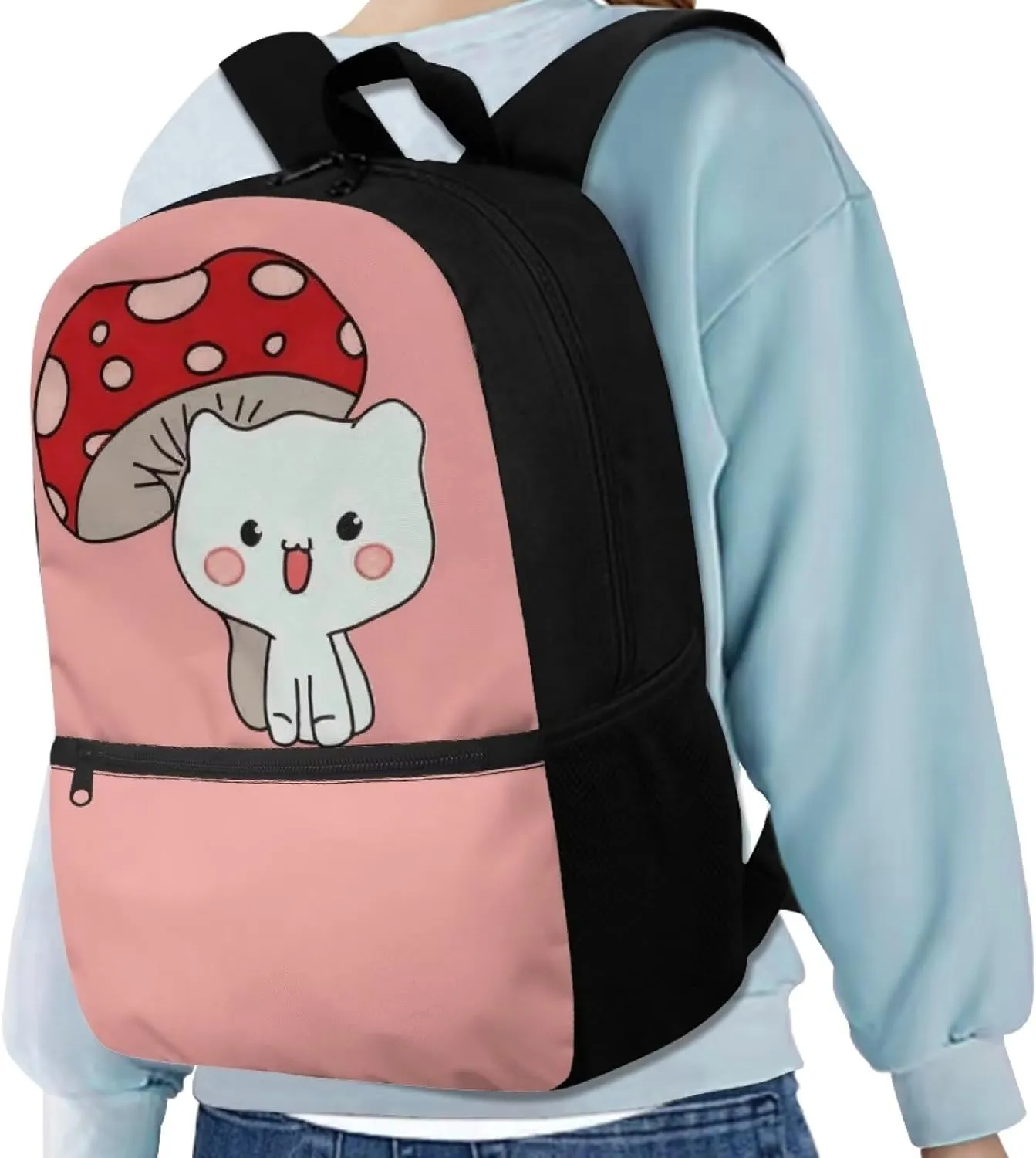 Cat Backpack for School Girls 6th Grade Mushroom Kitten Bookbag for Kids 8-10/12-14 Elementary Book Bag Middle School Bag Student Schoolbag 17inch Back Pack