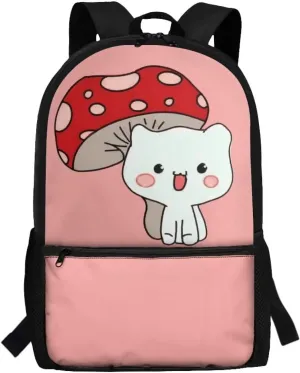 Cat Backpack for School Girls 6th Grade Mushroom Kitten Bookbag for Kids 8-10/12-14 Elementary Book Bag Middle School Bag Student Schoolbag 17inch Back Pack