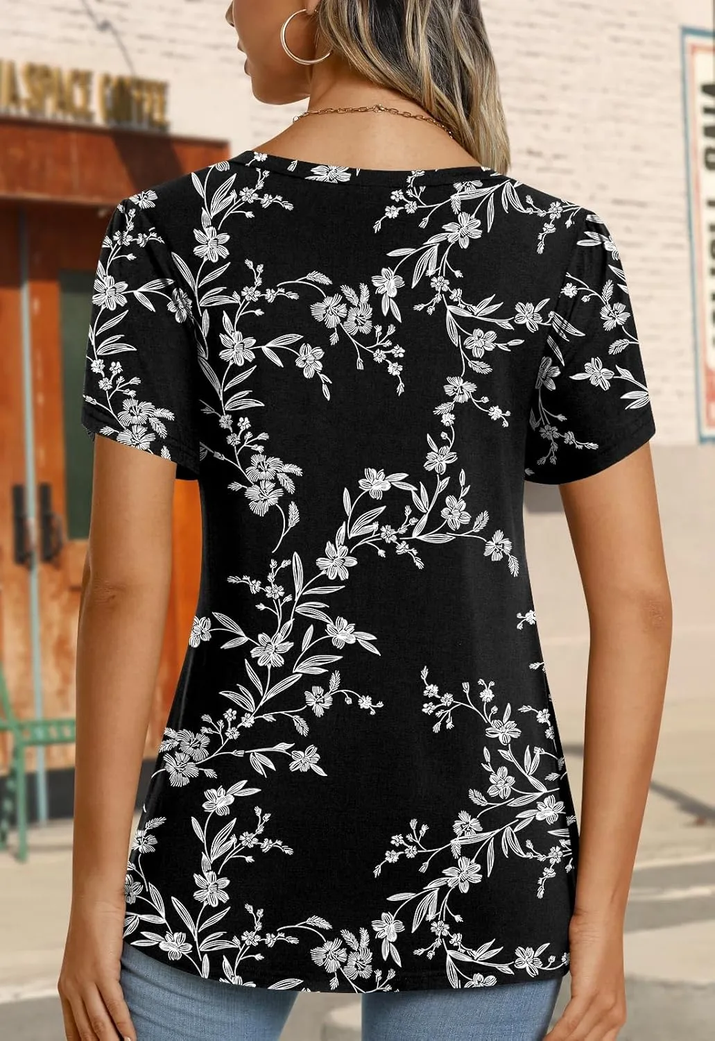 CATHY 2025 Womens Tops Summer Short Sleeve V Neck Tunic T-Shirts Blouse S-4XL