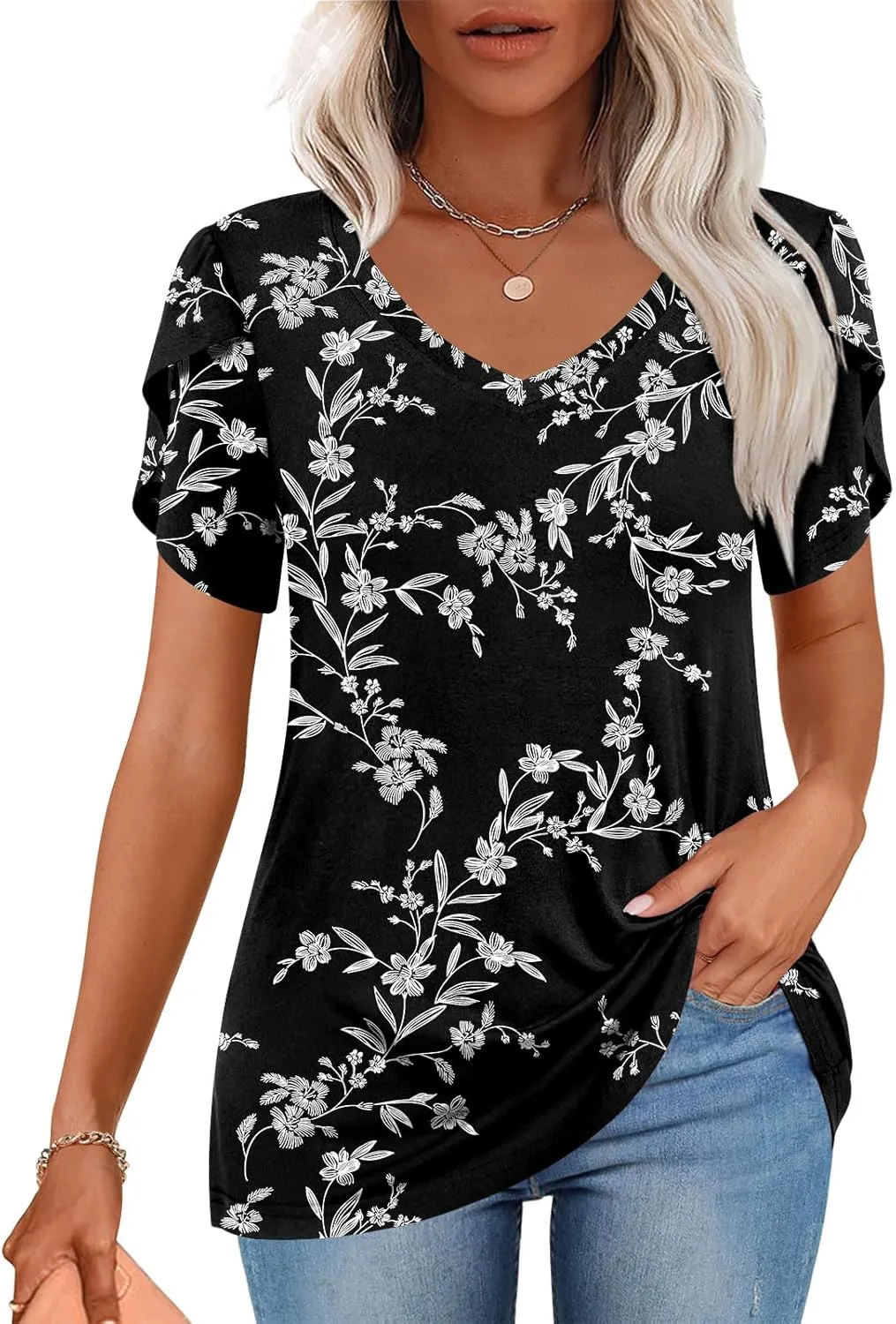 CATHY 2025 Womens Tops Summer Short Sleeve V Neck Tunic T-Shirts Blouse S-4XL