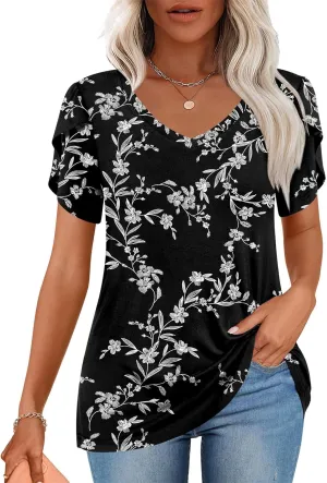 CATHY 2025 Womens Tops Summer Short Sleeve V Neck Tunic T-Shirts Blouse S-4XL