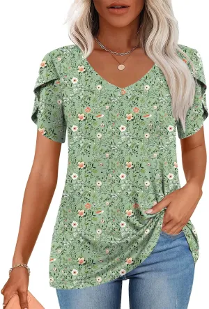 CATHY 2025 Womens Tops Summer Short Sleeve V Neck Tunic T-Shirts Blouse S-4XL