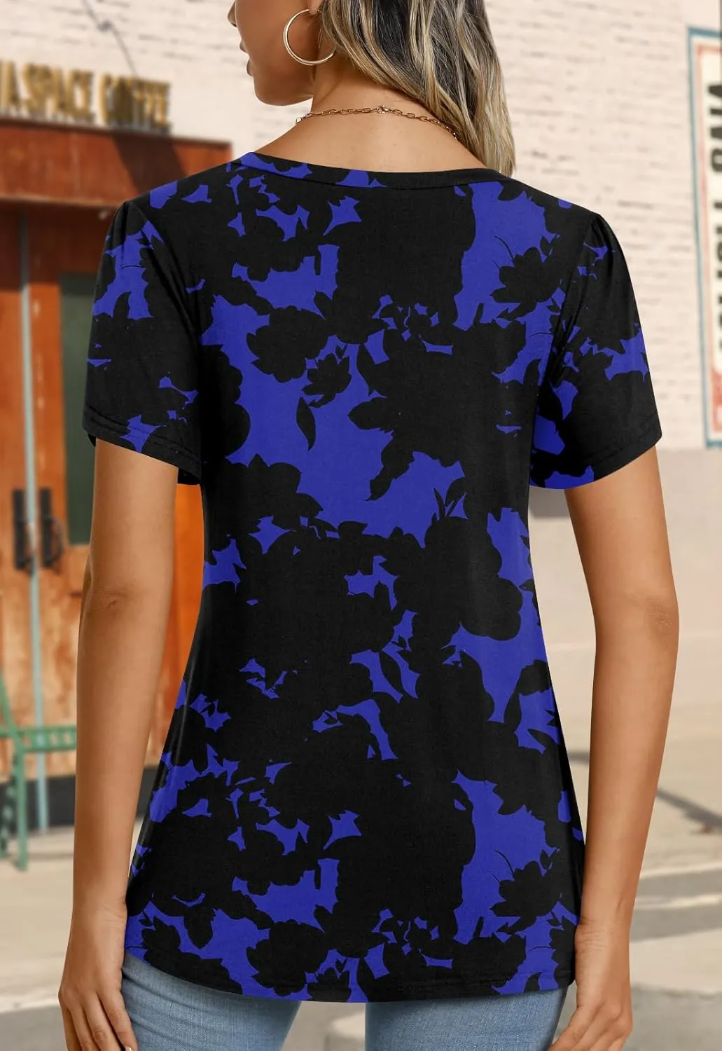 CATHY 2025 Womens Tops Summer Short Sleeve V Neck Tunic T-Shirts Blouse S-4XL